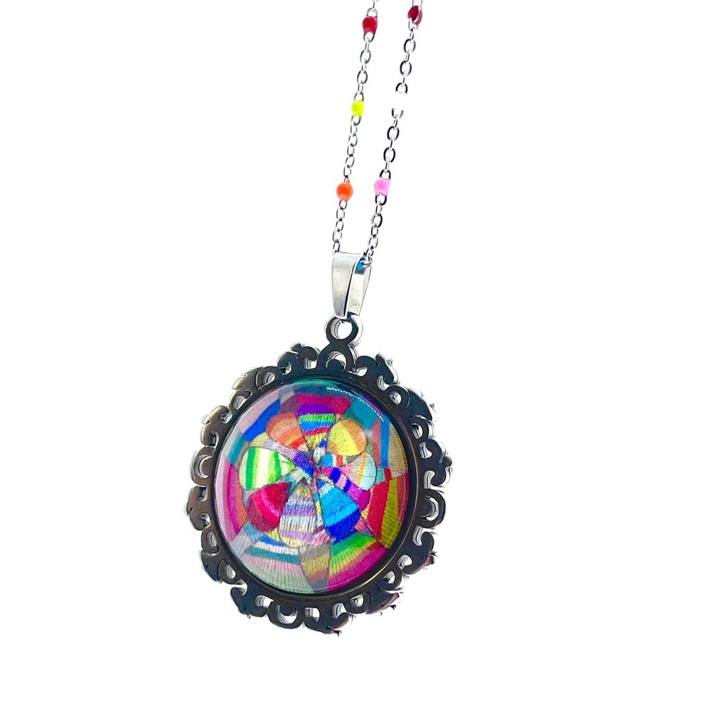 Patchwork Flower Fancy Rainbow Chain Necklace - image 5
